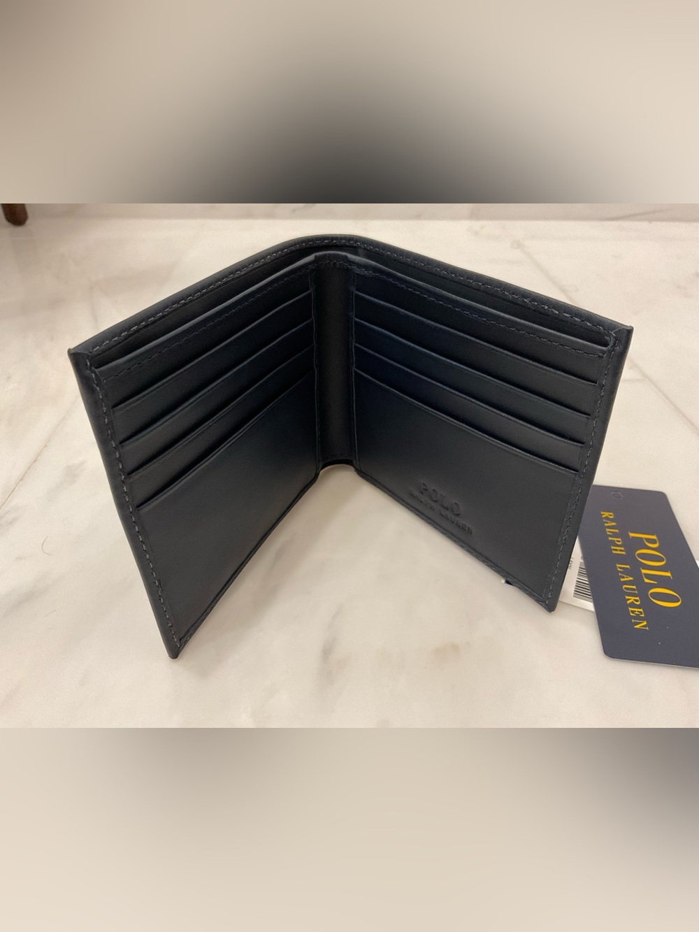 NEW Polo Ralph Lauren Navy Blue HERITAGE BEAR Leather Double Billfold Wallet - Picture 9 of 11